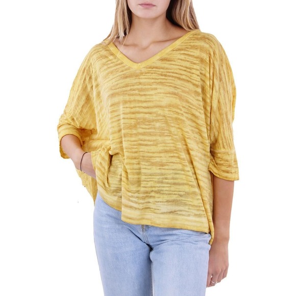 Maronie Tunic Womens Large Yellow Open Back VNeck Oversized Casual Anthropologie - Picture 1 of 2